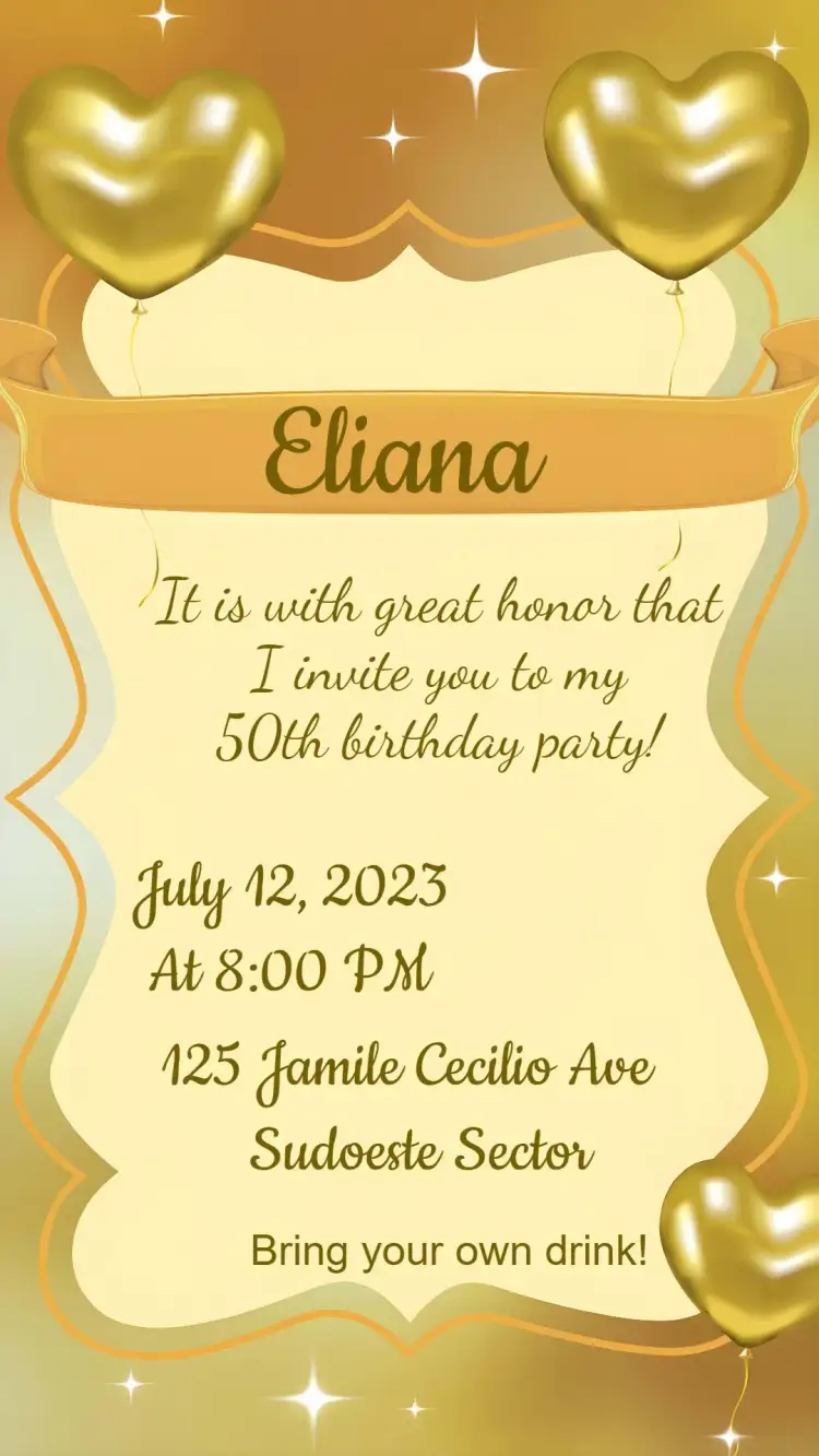 Invitation 50 Golden Years – Sweet 15 theme golden, beige, romantic, elegant, modern, classic