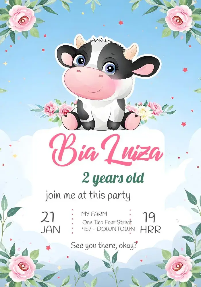 Floral Cow Children invitation