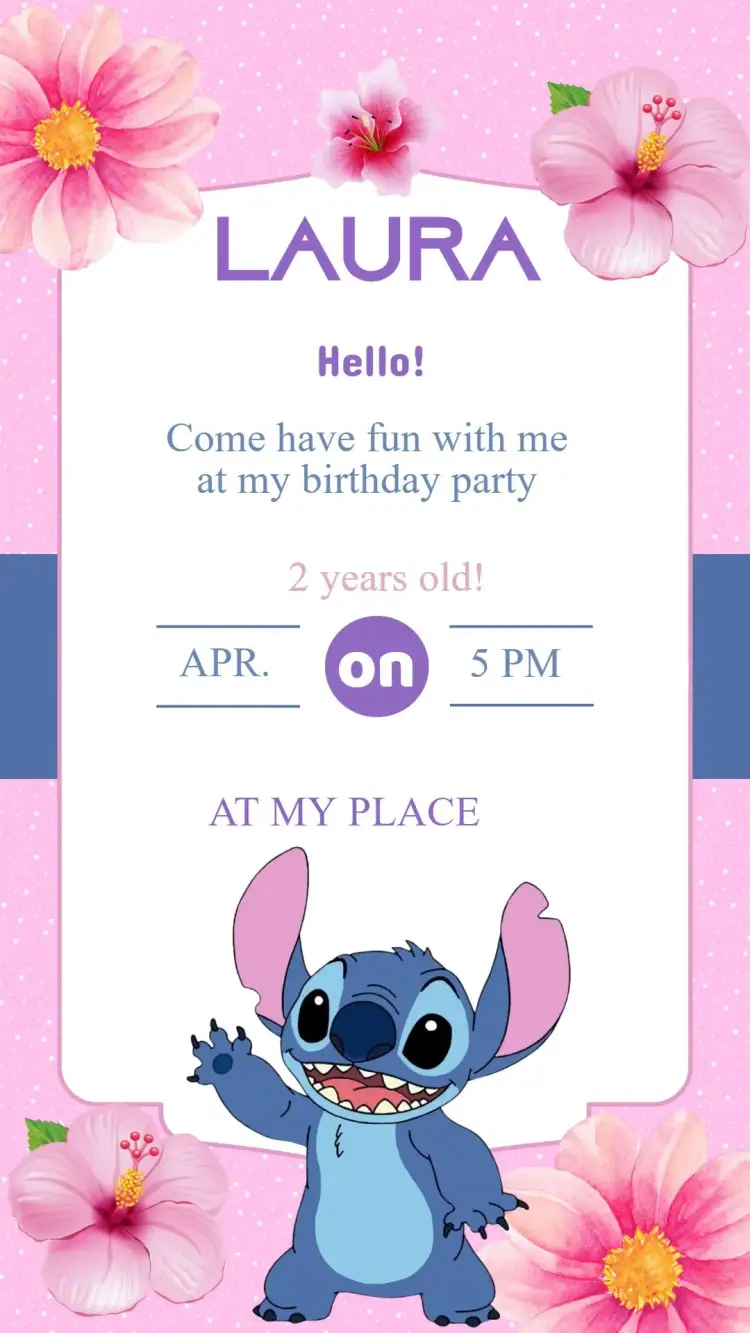 Invitation Stitch Birthday Invitation – Kids' Birthday Party theme tropical, Disney, colorful, fun, beach, adventure