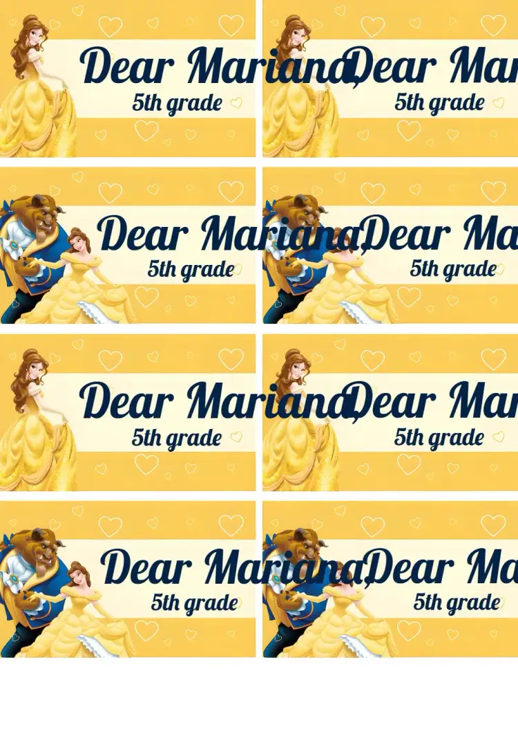 Invitation School Label The Beauty And The Beast Yellow – Baptism theme yellow, blue, princesses, Disney, playful, enchanted