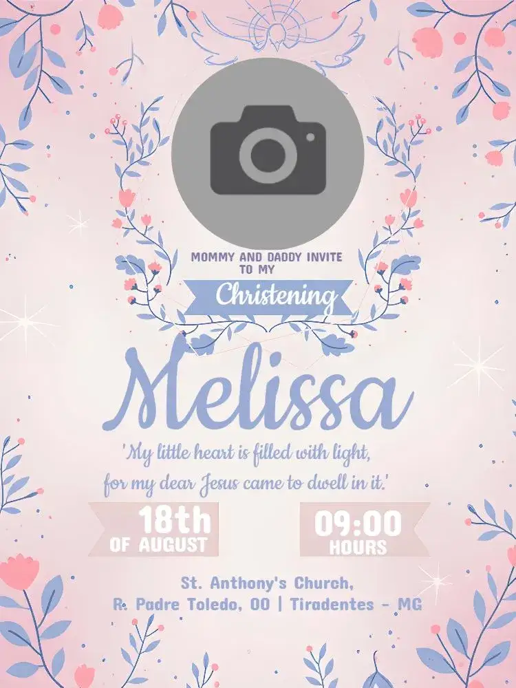 Invitation Baptism With Angel Photo – Baptism theme floral, delicate, blue, modern, childish