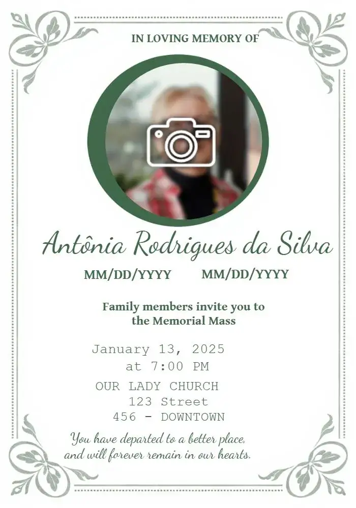 Invitation Seventh-Day Funeral Mass With Photo – Commemorative Dates theme subtle, classic, elegant, serene, minimalist
