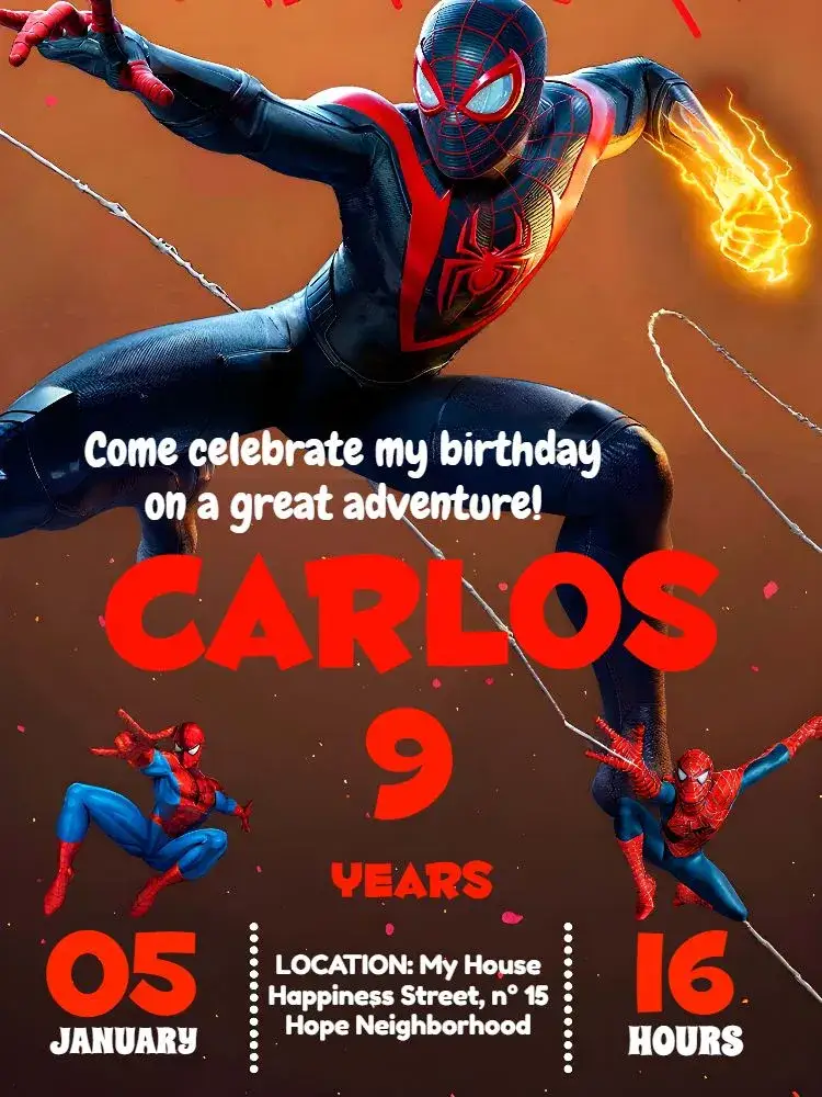 Invitation Red Spider-Man – Most searched for theme red, black, superhero, modern, fun