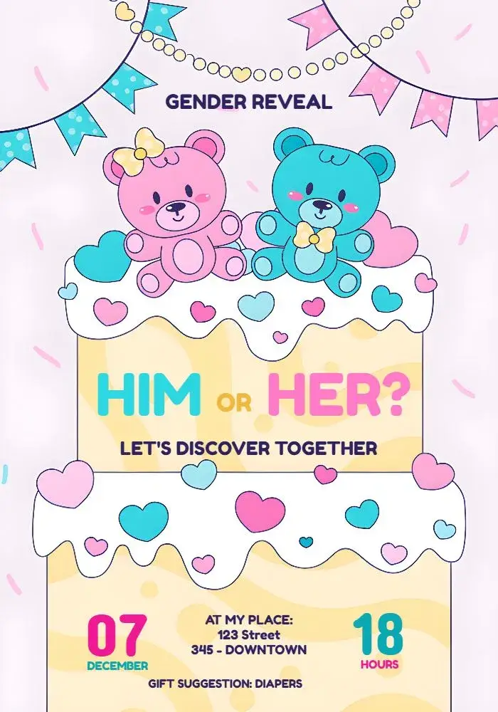 Teddy Bears Charm Gender Reveal invitation