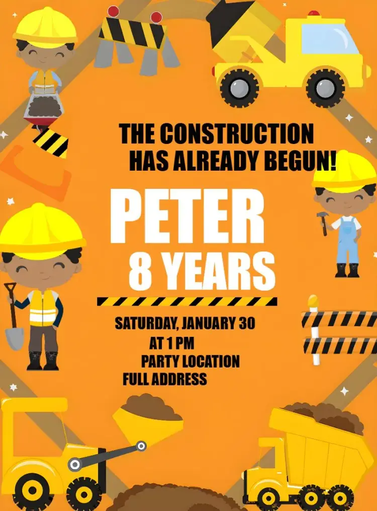 Yellow Construction invitation