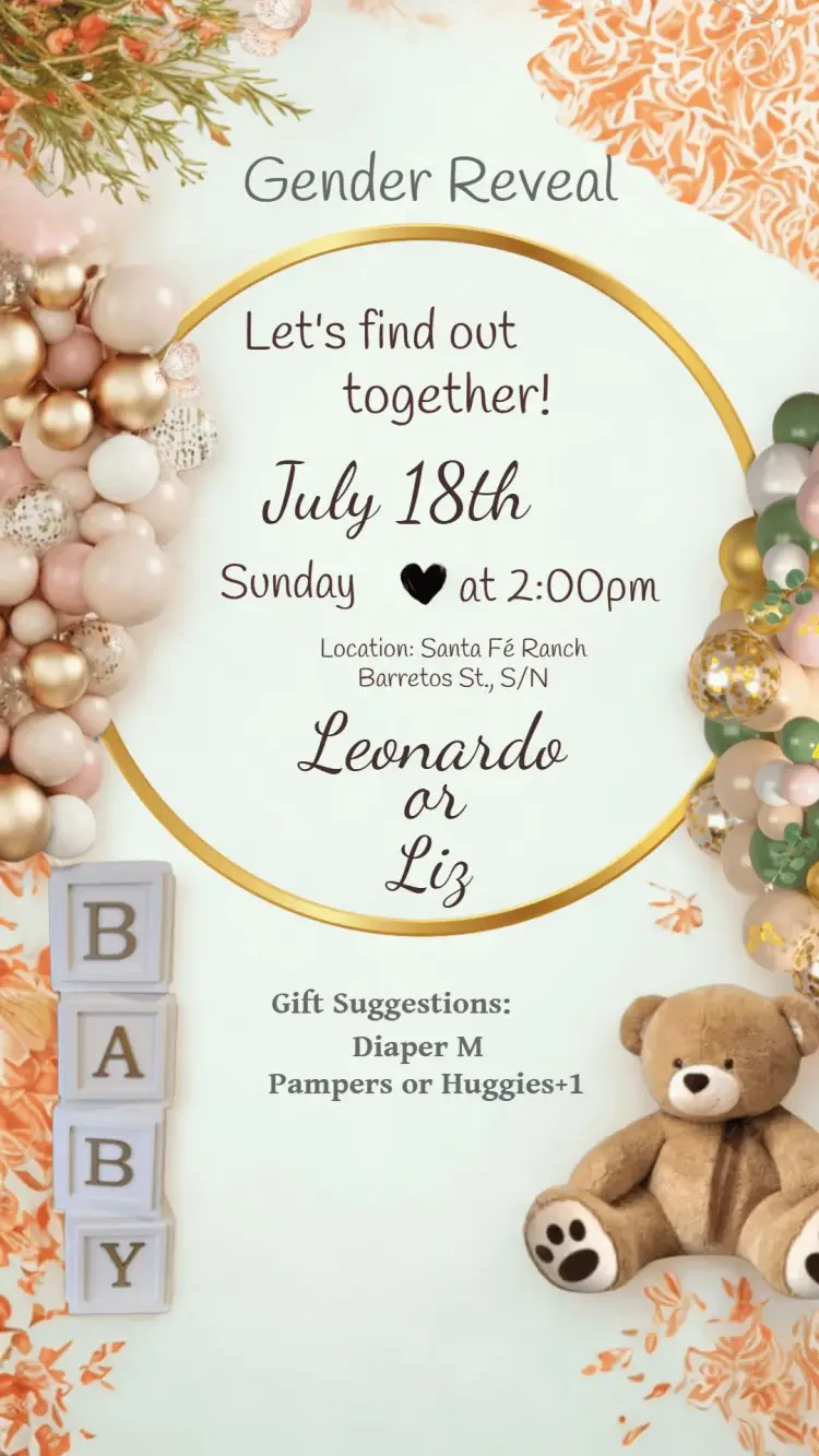 Invite Teddy Bear Gender Reveal Party editable and customizable