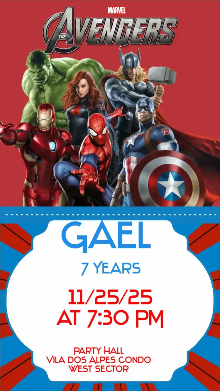 Invitation Heroes – Kids' Birthday Party theme colorful, modern, comic book style, vibrant, childlike, dynamic