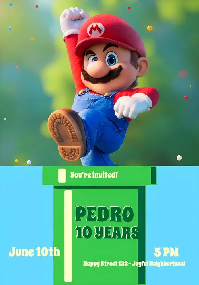 Invite Red Super Mario editable and customizable
