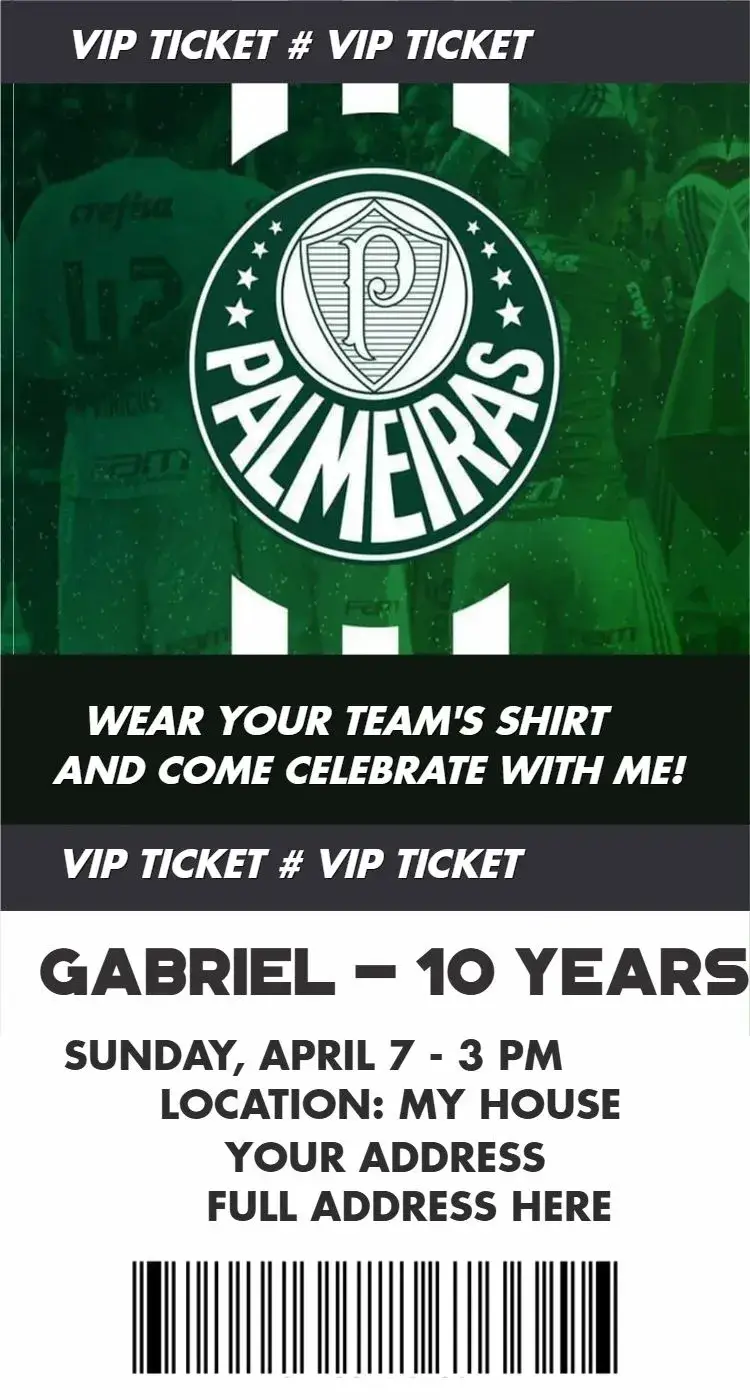 Invite Palmeiras ticket editable and customizable