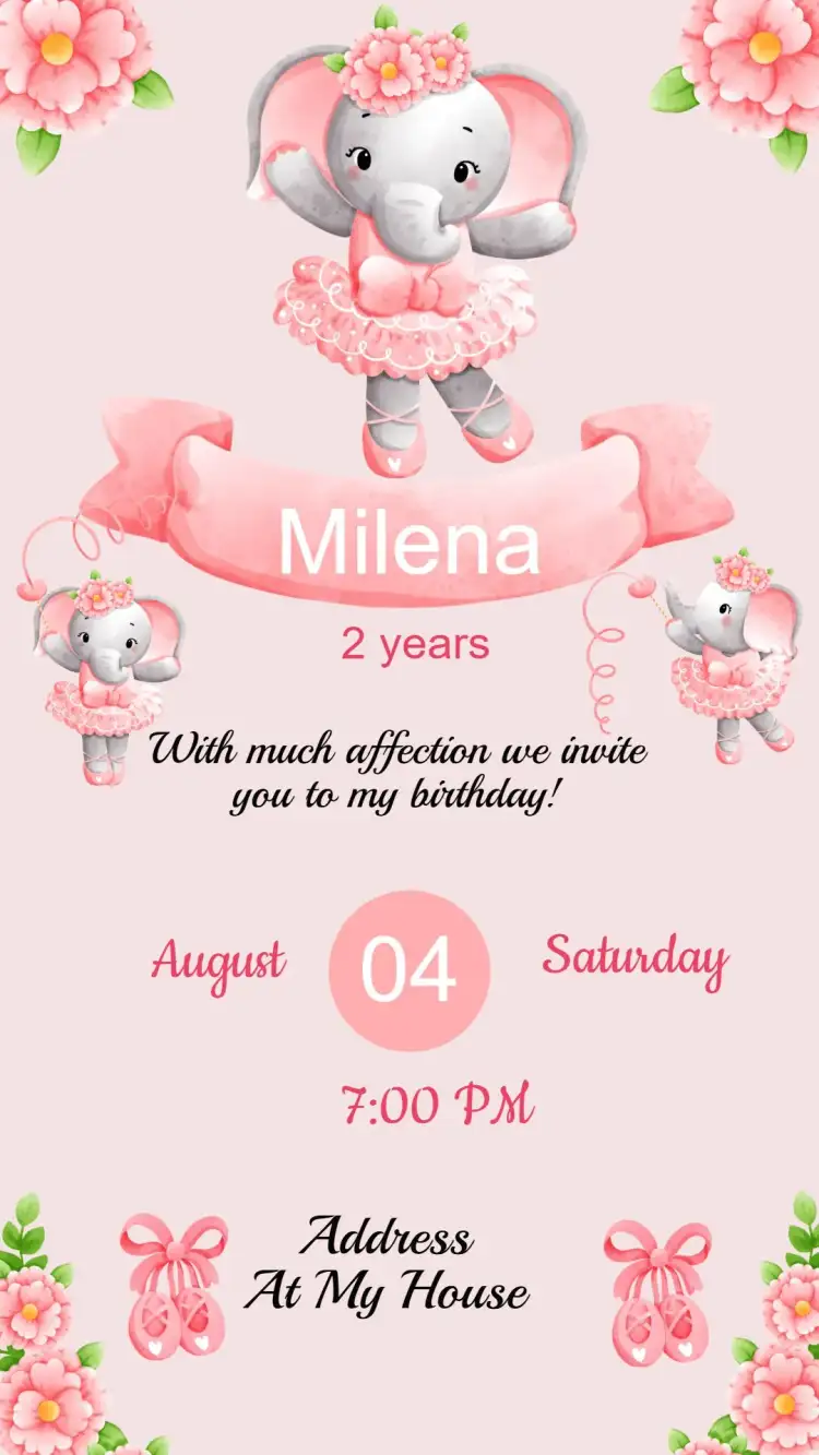 Elephant Ballerina Birthday Invitation