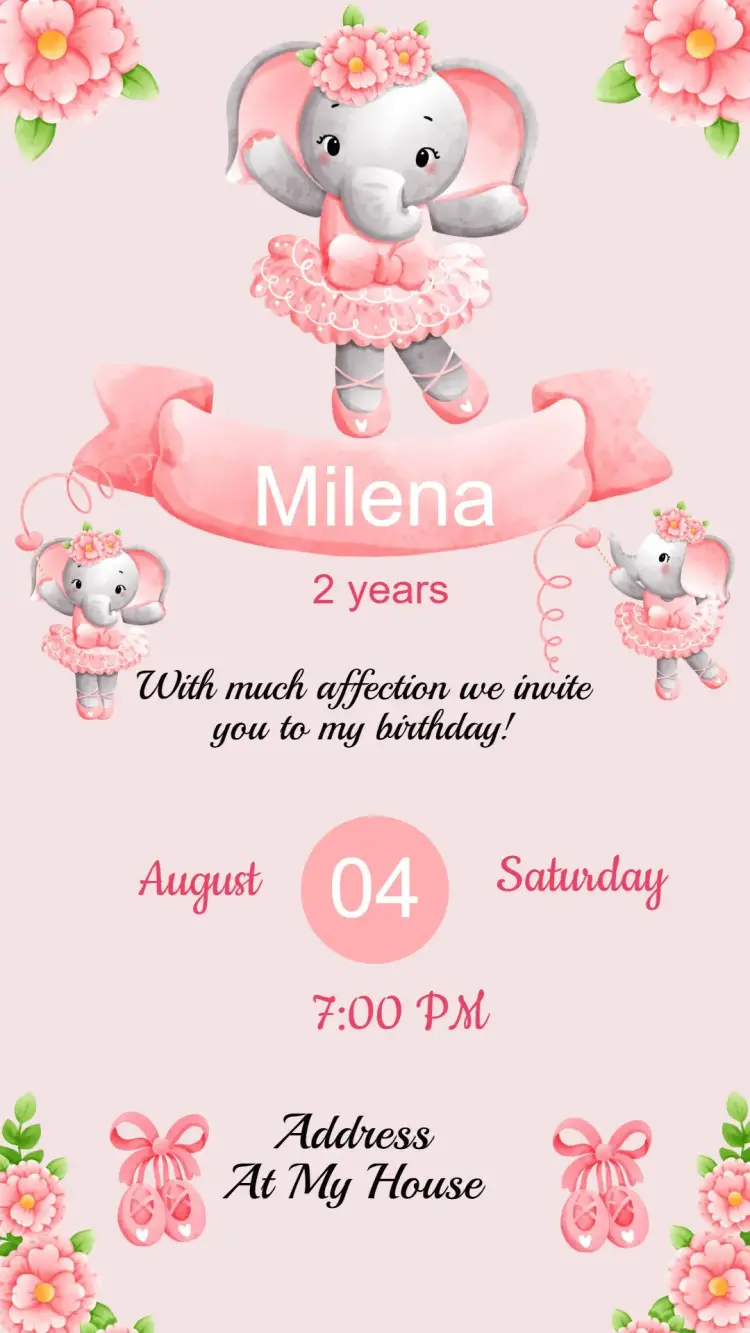 Elephant Ballerina Birthday Invitation