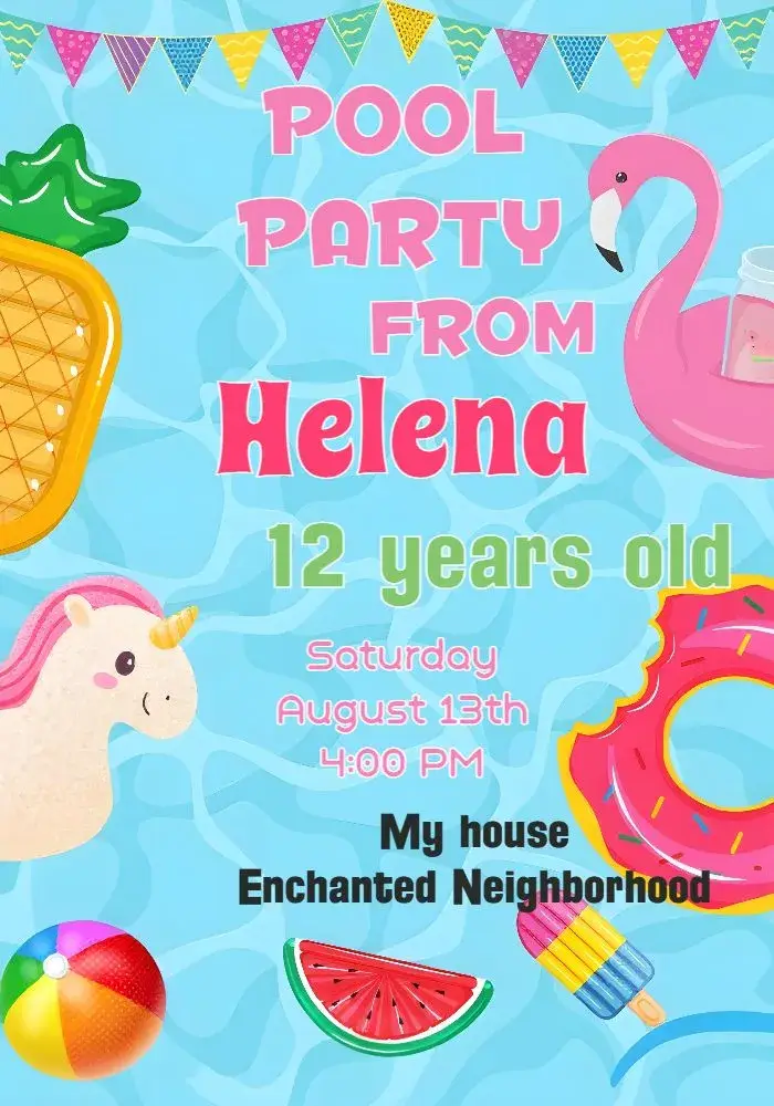 Colorful Pool Party invitation