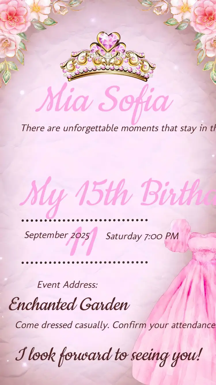 Invitation 15th Birthday Dress – Sweet 15 theme pink, delicate, watercolor, elegant, feminine