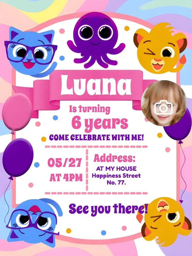 Cute Characters With Drawing Photo invitation