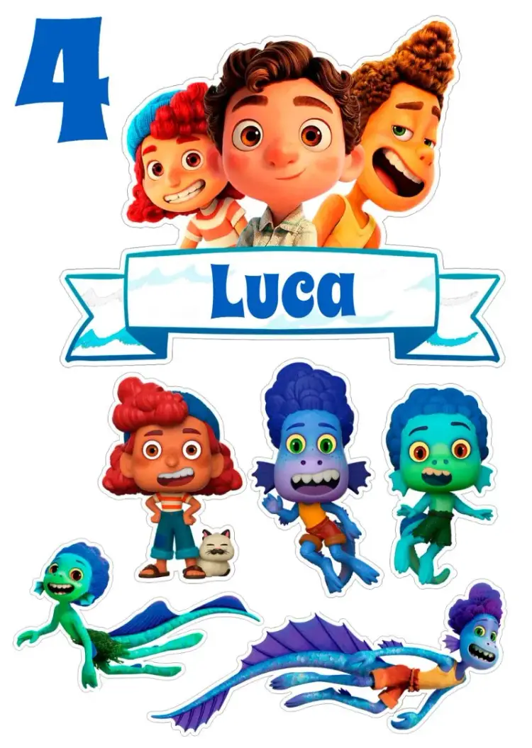 Luca Disney Blue Cake Topper invitation