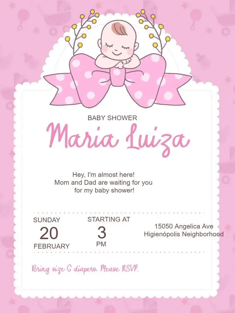 Invitation Top Diaper Tea Party – Diaper Shower theme soft pink, delicate, childlike, modern, feminine