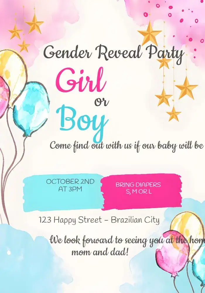 Invitation Balloon Gender Reveal Party – Gender Reveal theme colorful, festive, modern, fun, cheerful, youthful