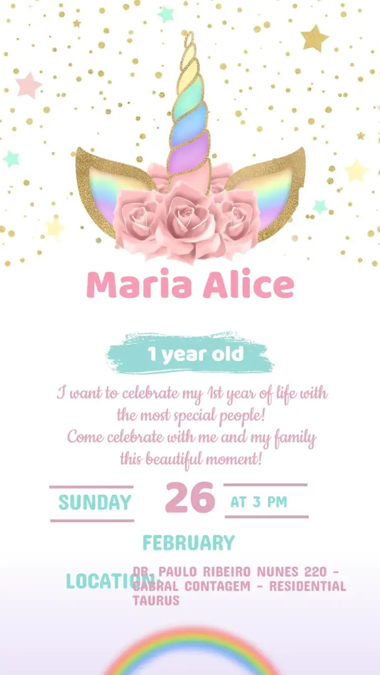 Invitation Unicorn Birthday Invitation – Kids' Birthday Party theme pastel colors, playful, fantasy, sparkle, colorful
