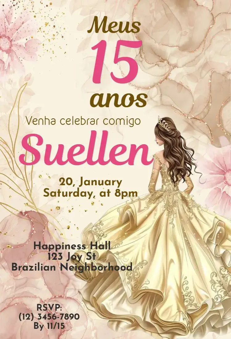 Invitation My 15th Gold Rose – Sweet 15 theme pink, golden, elegant, modern, sophisticated, glamorous