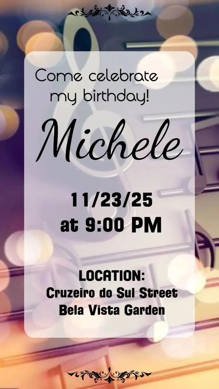 Invitation Adult – Birthday theme modern, vibrant, elegant, relaxed, musical