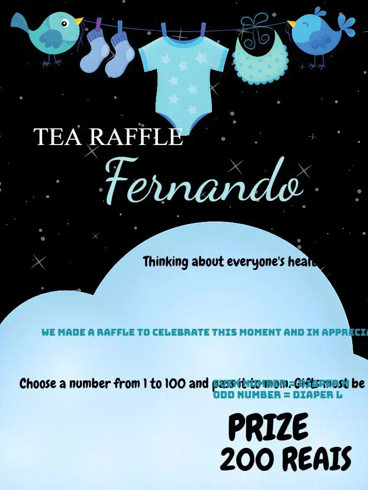 Invitation Chá Rifa Varal De Roupas Céu – Raffle Tea theme blue, minimalist, fun, childish, modern
