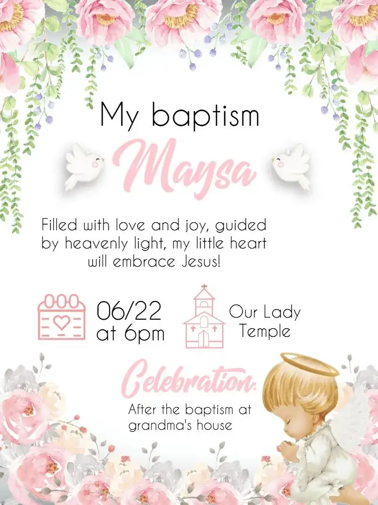 Invitation Church Baptism – Baptism theme floral, romantic, delicate, classic, modern, kids