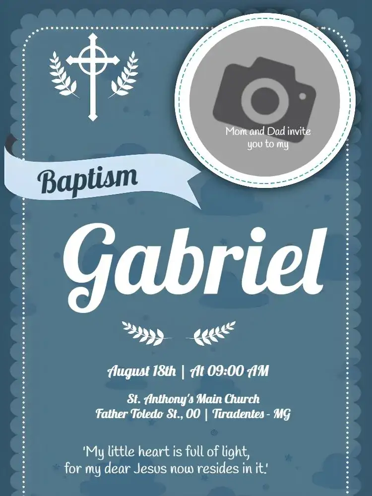 Invitation Blue Baptism With Photo – Baptism theme soft blue, modern, minimalist, elegant, photographic, clean