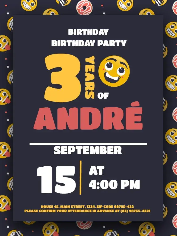 Invite 3 Years Yellow Smile editable and customizable