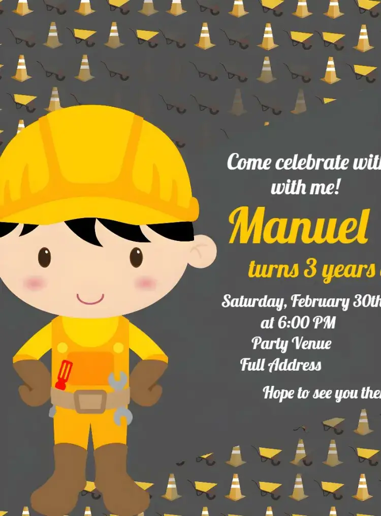 Invitation Construction Professions – Raffle Tea theme colorful, modern, fun, themed, child-friendly style