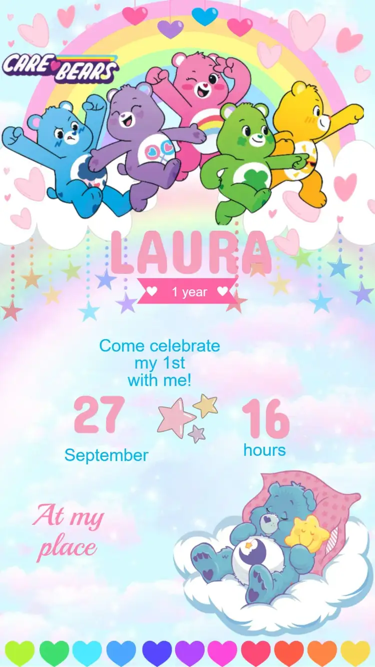 Invitation Digital Invitation Care Bears Birthday – Kids' Birthday Party theme colorful, playful, childlike, playful, cute, fun
