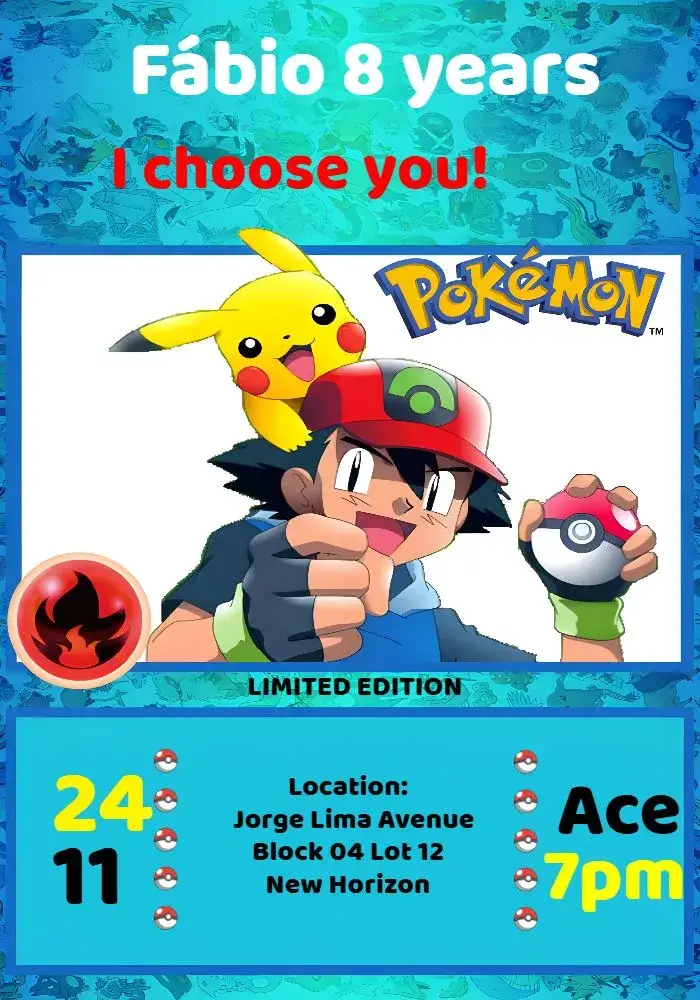 Colorful Pokemon invitation