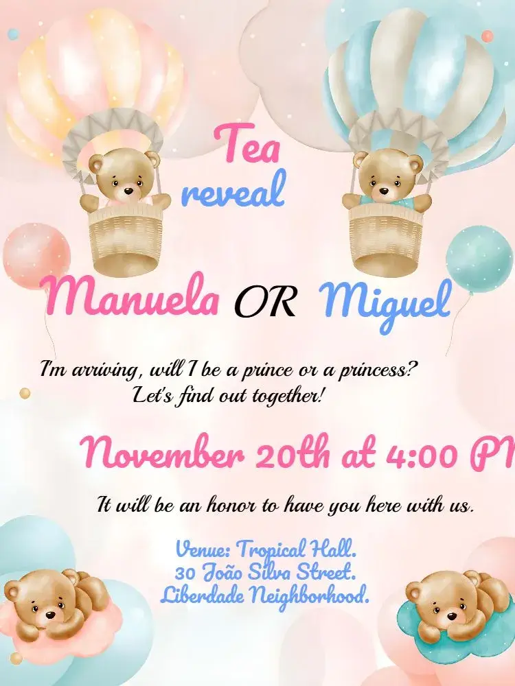 Invite Teddy Bears Balloon Gender Reveal Pink editable and customizable