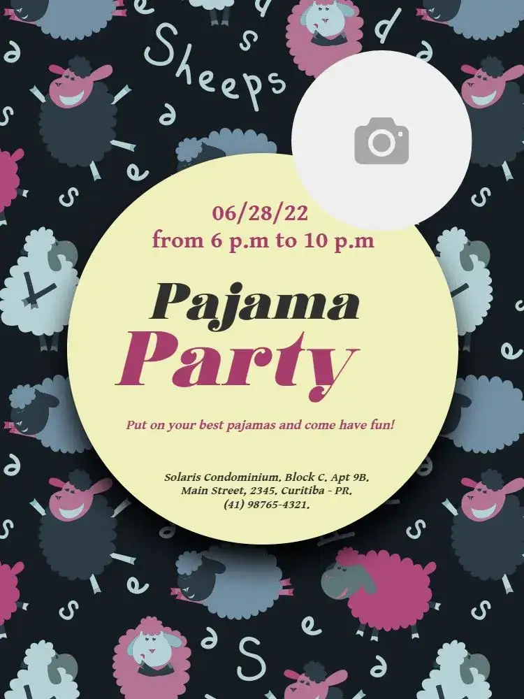 Invitation Girl's Pajama Party – Kids' Birthday Party theme colorful, playful, fun, modern, childlike, cute