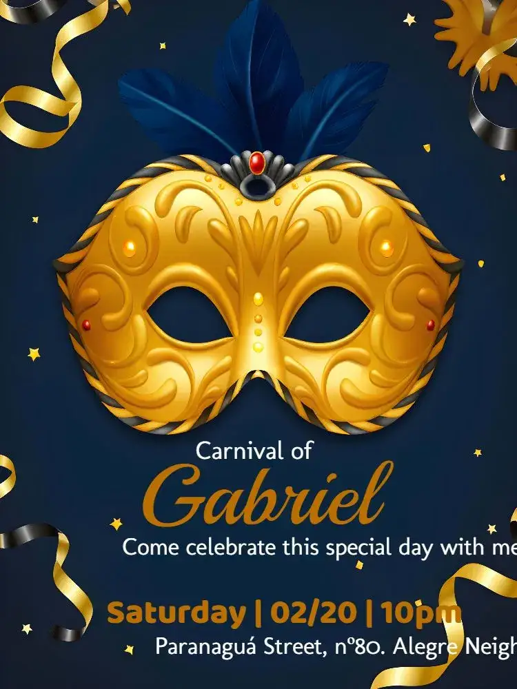 Invitation White Carnival – Commemorative Dates theme golden, white, blue, festive, colorful, themed