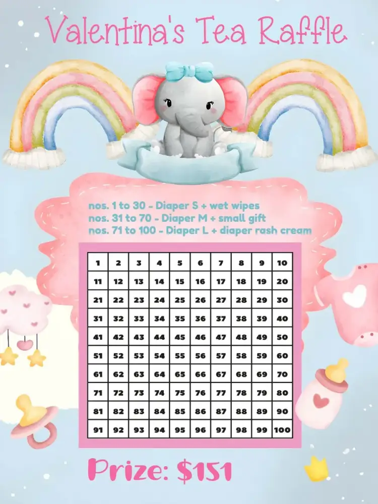 Elephant Rainbow Animals Diaper Raffle Tea invitation