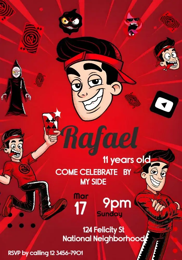 Invitation Enaldinho Challenge – Kids' Birthday Party theme red, fun, youthful, themed, colorful, dynamic