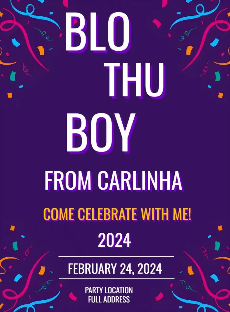 Invitation Purple Carnival Block Party – Commemorative Dates theme carnival, vibrant, fun, colorful, festive, modern