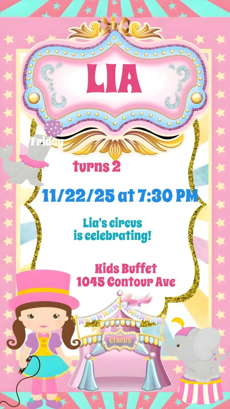 Invitation Pink Circus – Kids' Birthday Party theme colorful, playful, circus-themed, vibrant, fun, feminine