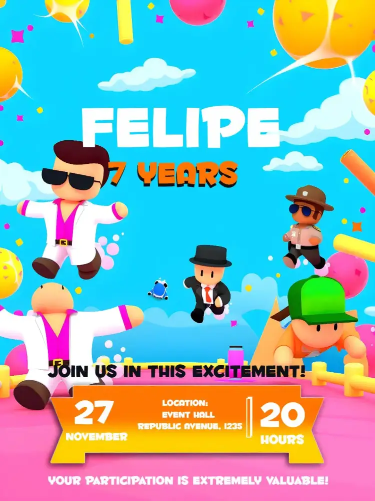 Invitation Black Stumble Guys – Most searched for theme modern, fun, colorful, games, themed, youthful