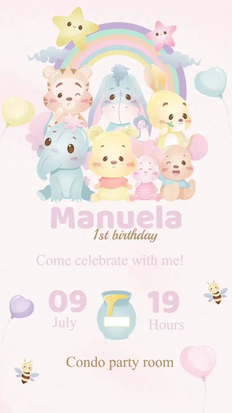 Invitation Winnie the Pooh Birthday Invitation – Kids' Birthday Party theme colorful, playful, childlike, themed, fun, lively