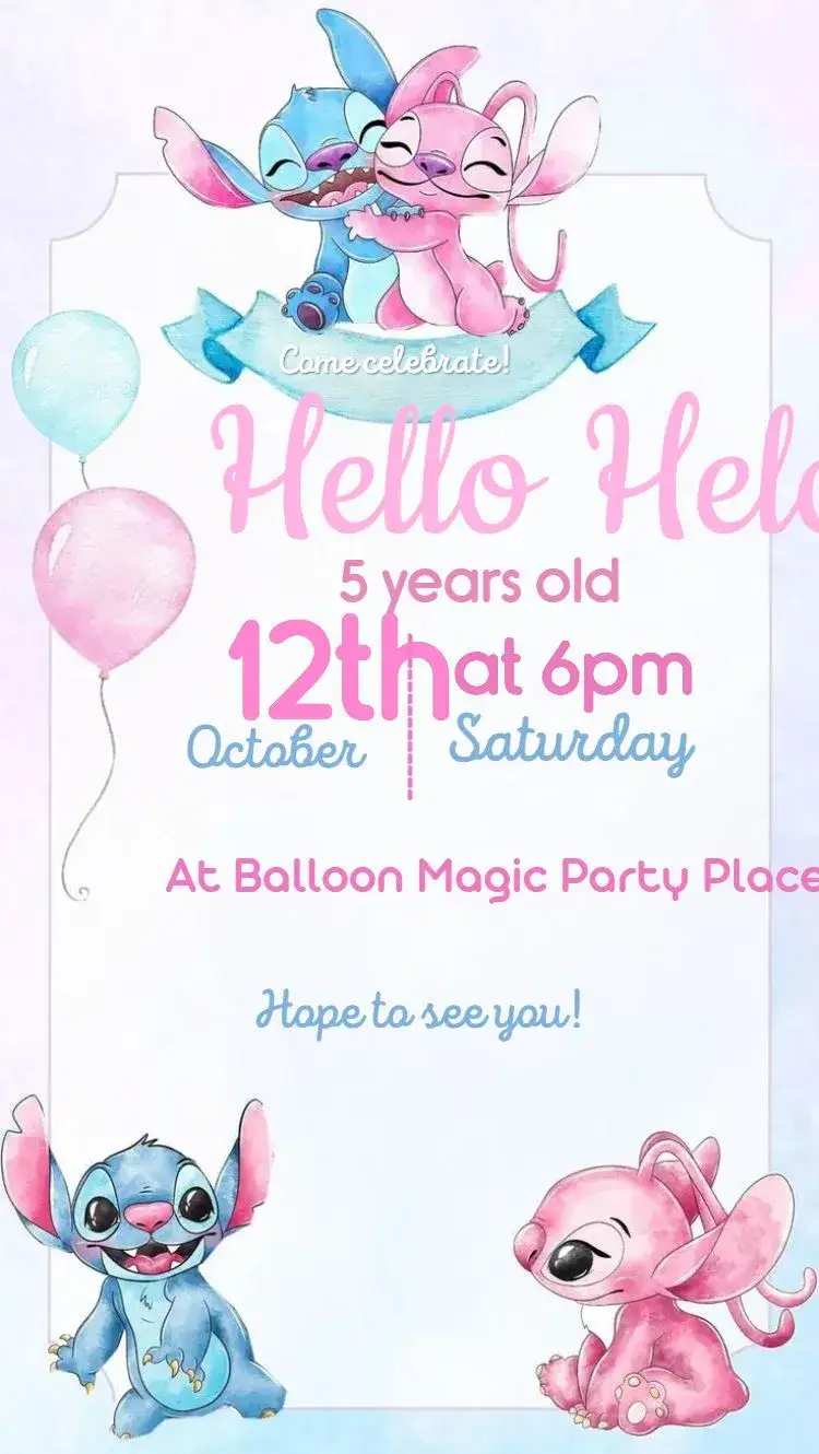 Invitation Stitch and Angel watercolor – Most searched for theme watercolor, pastel colors, Disney, modern, playful