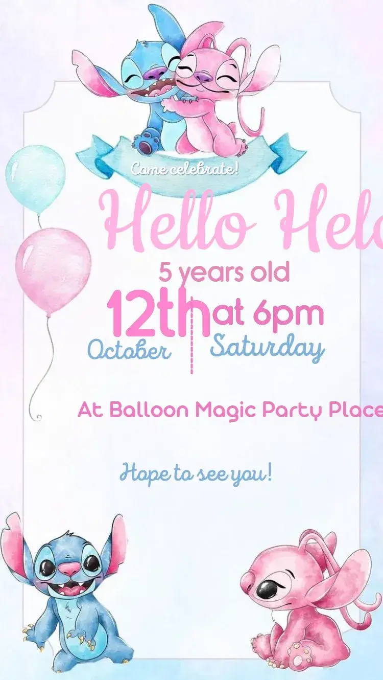 Stitch and Angel watercolor invitation