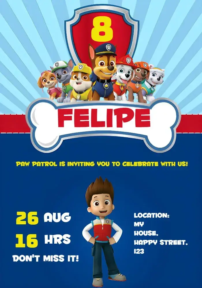 Blue Paw Patrol invitation