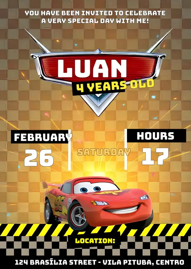 Invitation Lightning Mcqueen Racing Cars – Most searched for theme red, modern, fun, sporty, car illustrations