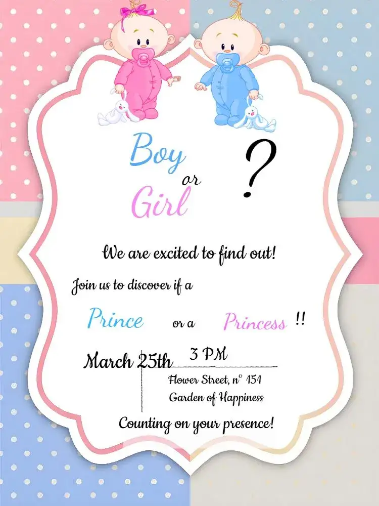 Invitation Baby Gender Reveal Diaper Party – Gender Reveal theme modern, playful, colorful, minimalist, fun