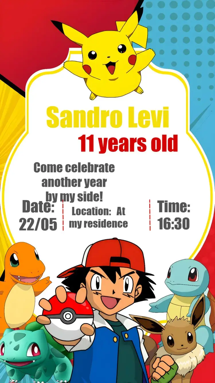 Invitation Black Pokemon – Most searched for theme Pokémon theme, vibrant colors, fun design, graphic elements, modern style