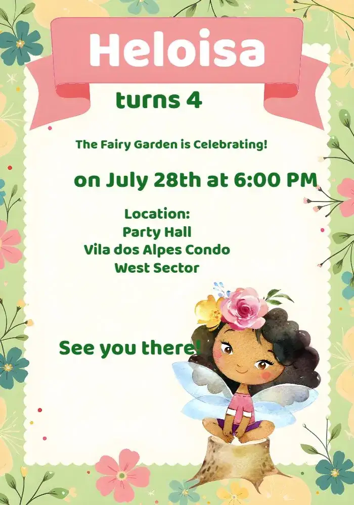 Invitation Pink Fairy Garden – Commemorative Dates theme floral, enchanted, colorful, childlike, magical