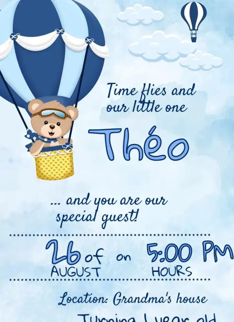 Invitation Blue Balloon – Kids' Birthday Party theme blue, children's, playful, animals, balloons, celebration