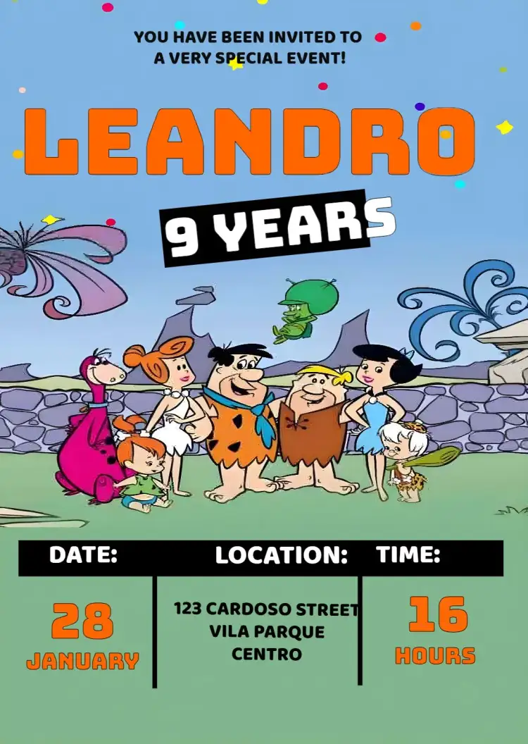 Invitation The Flintstones Bam – Kids' Birthday Party theme colorful, fun, vintage, themed, lively, prehistoric