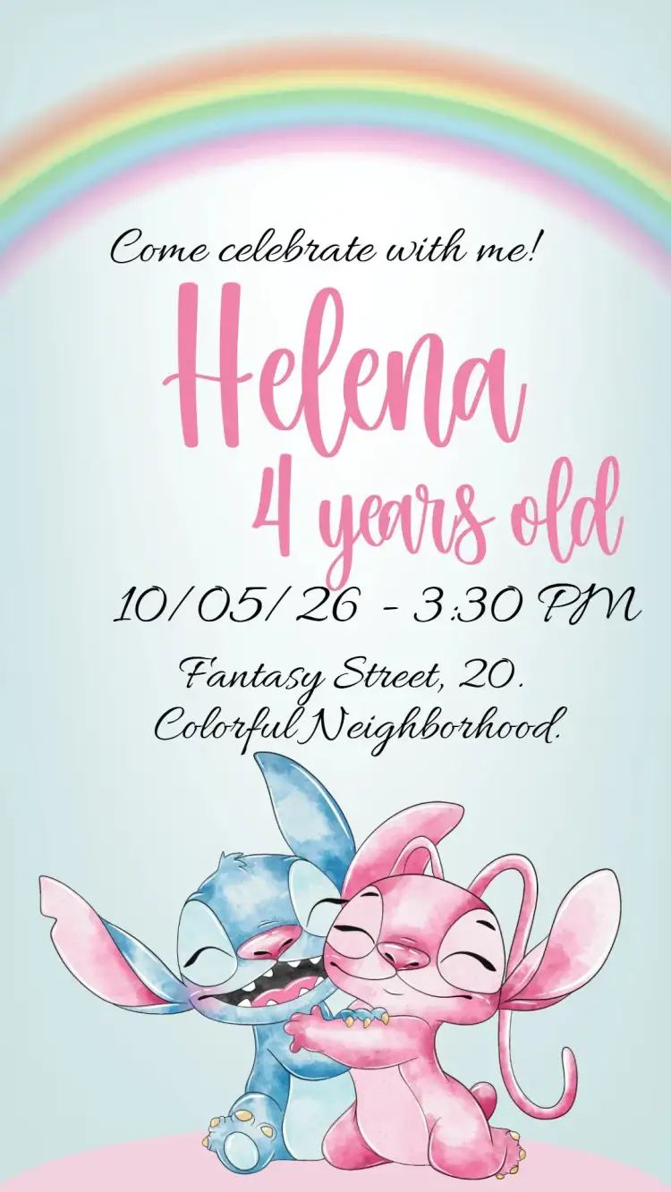 Invitation Stitch and Angel – Kids' Birthday Party theme colorful, fun-filled, themed, child-friendly, vivid